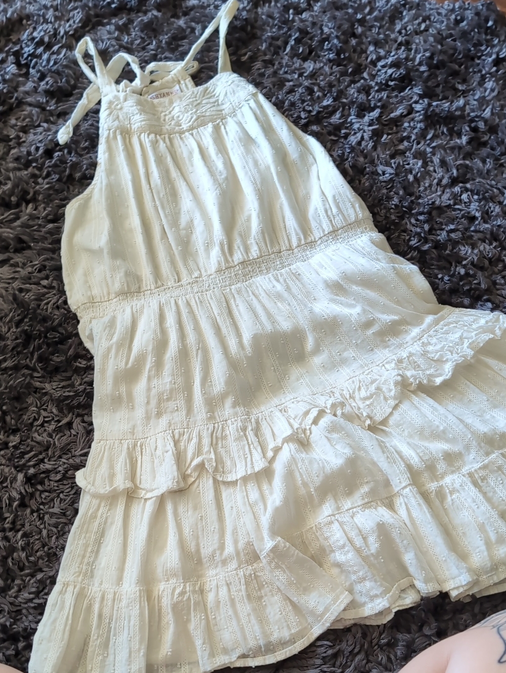 Shyanne Cream Eyelet Halter Tiered Mini Dress